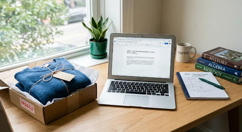 Laptop, smartphone, and wallet representing practical ways to make money in one hour.