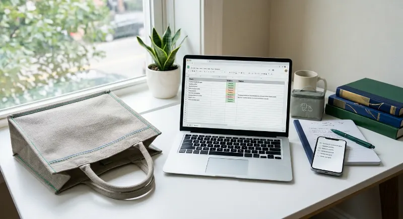 Smartphone, laptop, delivery bag, and secondhand books illustrating flexible side-hustle ideas.