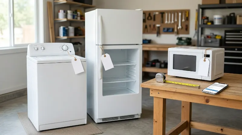 Clean used appliances with price tags ready for local buyers.