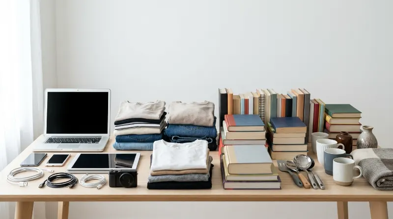 Used electronics, clothes, books, and household items ready to sell online.
